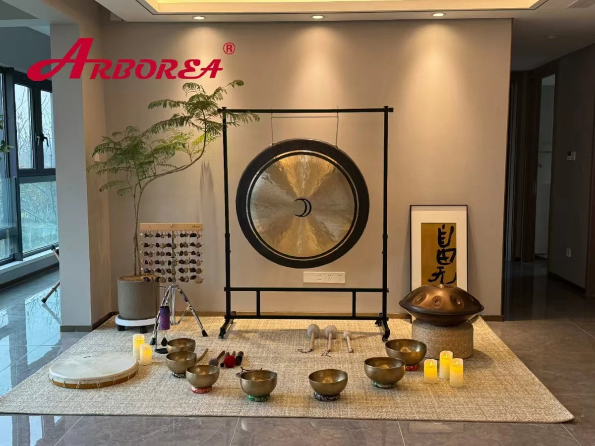 14"-28" Moon Chau Gong with C Steel Stand and Mallet Bronze Handmade Gong Deep Sound for Meditation and Therapy Soundbath