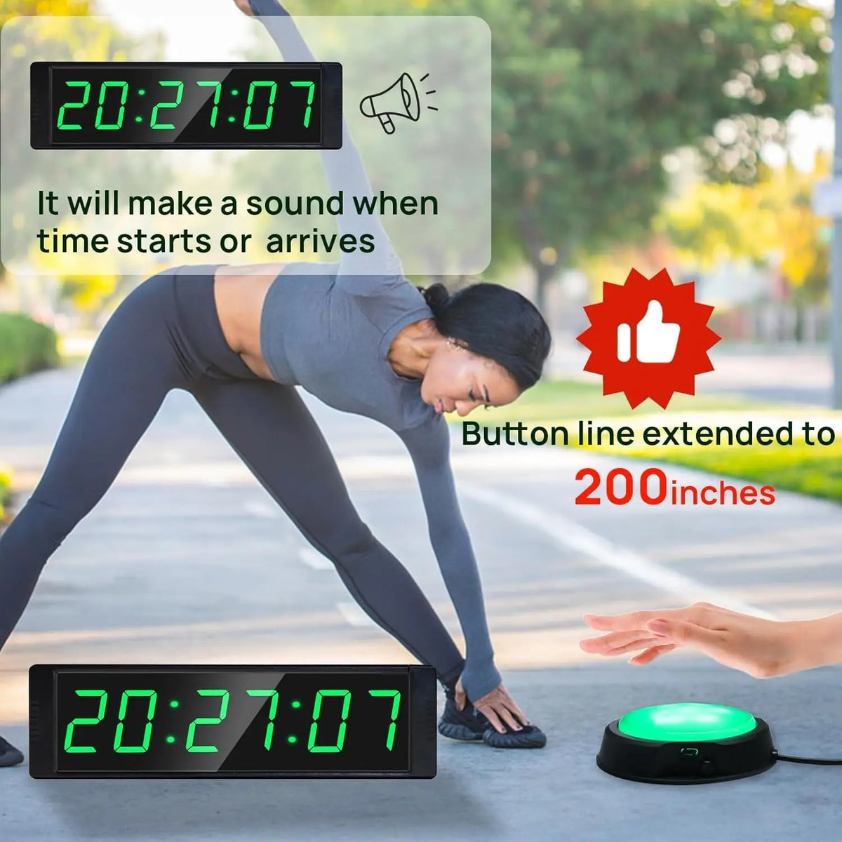 Gym Timer Clock for Home Gym, Fitness Timing with Start/Stop Button, Interval Timer for Workout, 12/24H Digital Wall Clock Gym