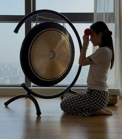 14"-28"  Moon Chau Gong with C Steel Stand and Mallet Bronze Handmade Gong Deep Sound for Meditation and Therapy Soundbath