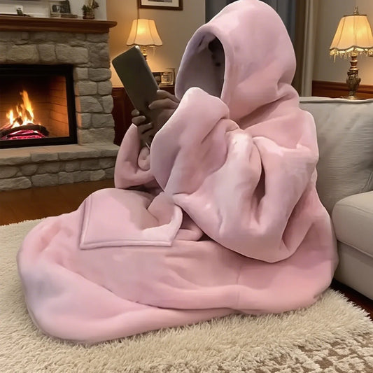 Cozy Oversized Reversible Fleece Hoodie Blanket - Soft Plush Wearable Sweatshirt with Kangaroo Pocket,Oversized Hoodie Blanket