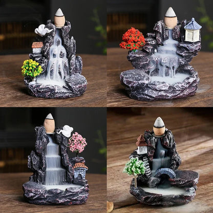 Backflow Incense Holder Waterfall Incense Burner Home Decor Aromatherapy Ornament Incense Cones with Backflow Incense Cones