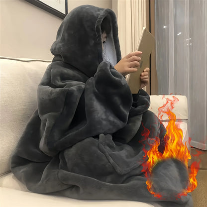 Cozy Oversized Reversible Fleece Hoodie Blanket - Soft Plush Wearable Sweatshirt with Kangaroo Pocket,Oversized Hoodie Blanket