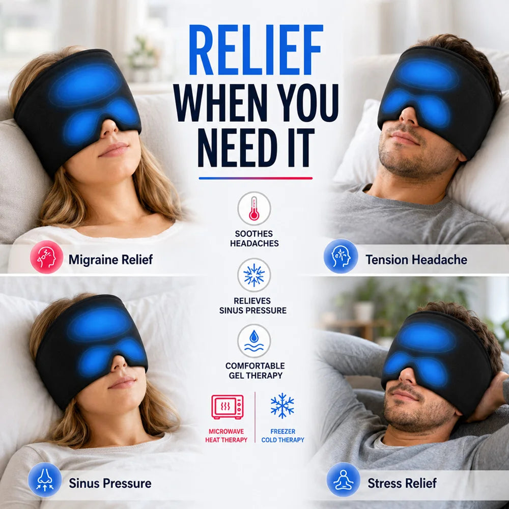 Hot Cold Therapy Gel Ice Cap Migraine Relief Hat Headache Cooling Wrap Sleep Eye Mask for Puffy Eyes Tension Stress Relaxation