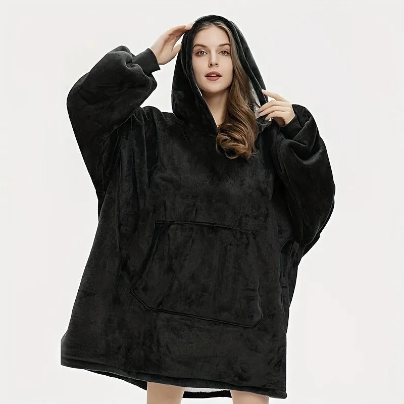 Cozy Oversized Reversible Fleece Hoodie Blanket - Soft Plush Wearable Sweatshirt with Kangaroo Pocket,Oversized Hoodie Blanket
