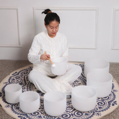 Hye-eun 7pcs 7"-12" Crystal Singing Bowls Chakra Set of 7 with Carrying Cases for Yoga Medication Sound Healing Deep Relaxation