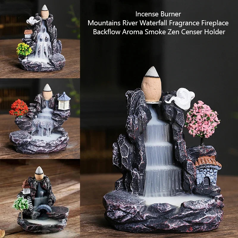 Backflow Incense Holder Waterfall Incense Burner Home Decor Aromatherapy Ornament Incense Cones with Backflow Incense Cones