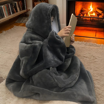 Cozy Oversized Reversible Fleece Hoodie Blanket - Soft Plush Wearable Sweatshirt with Kangaroo Pocket,Oversized Hoodie Blanket