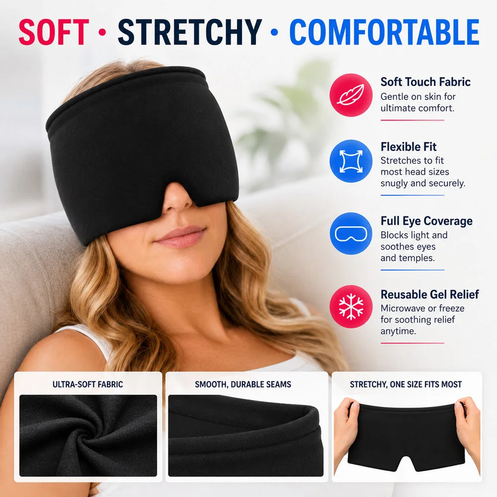Hot Cold Therapy Gel Ice Cap Migraine Relief Hat Headache Cooling Wrap Sleep Eye Mask for Puffy Eyes Tension Stress Relaxation