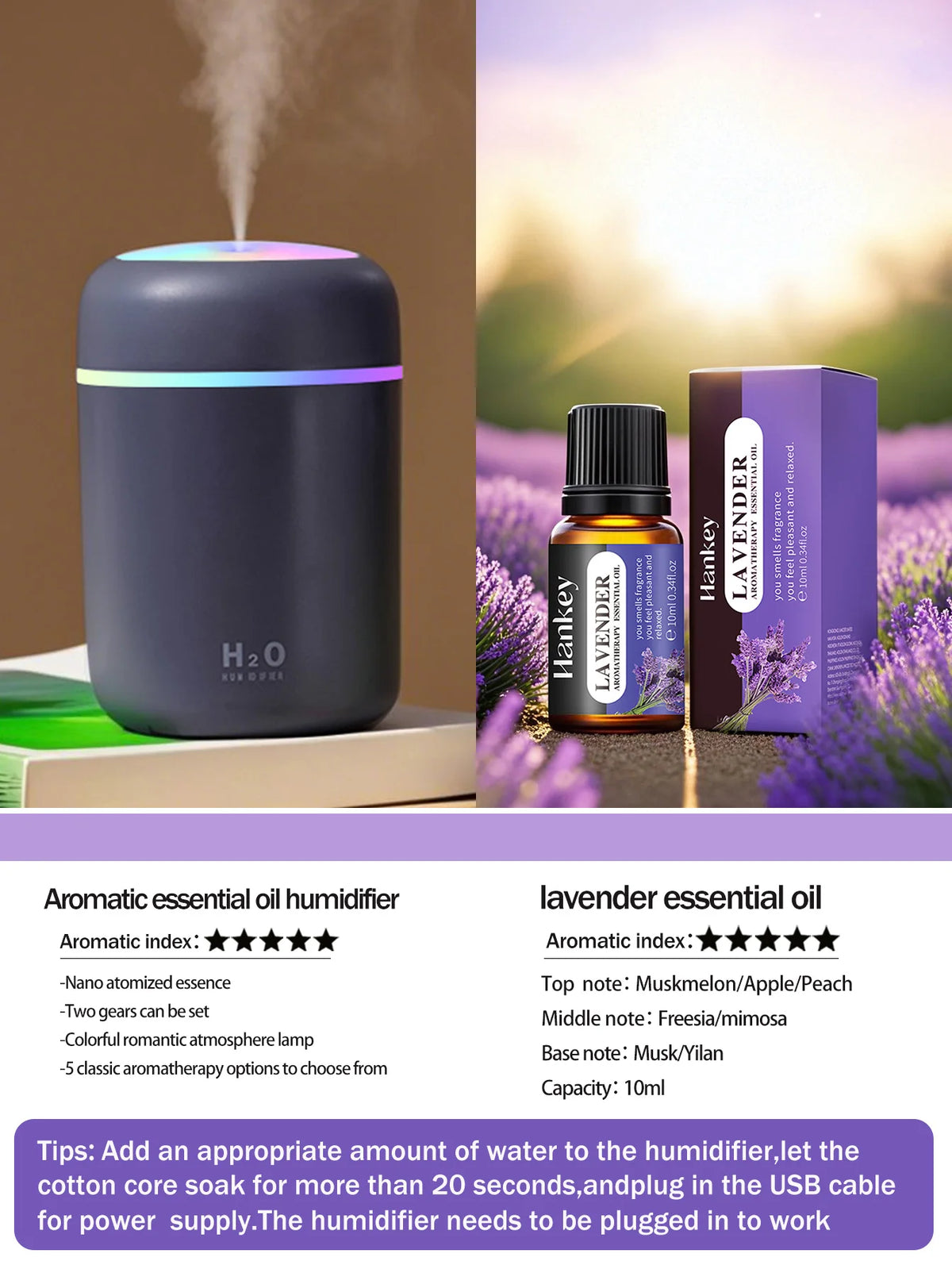 300ml Aromatherapy Diffuser Humidifier Air Purifier Car Home Use Seven-color Light Aromatherapy Essential Oil