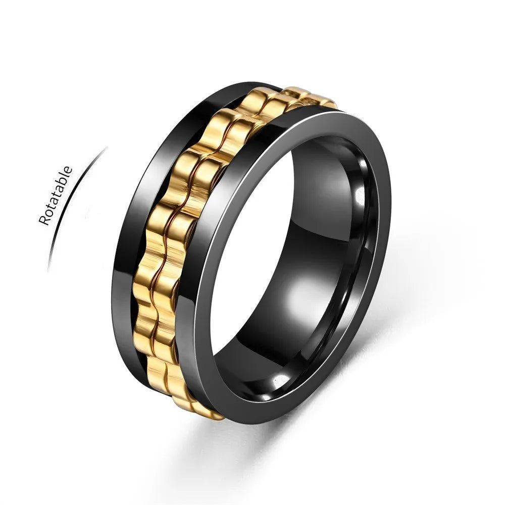 Anti Stress Stainless Steel Ring For Men Gear Chain Rotating Anxiety Relief Spinning Fidget Rings Punk Jewelry Bague Homme