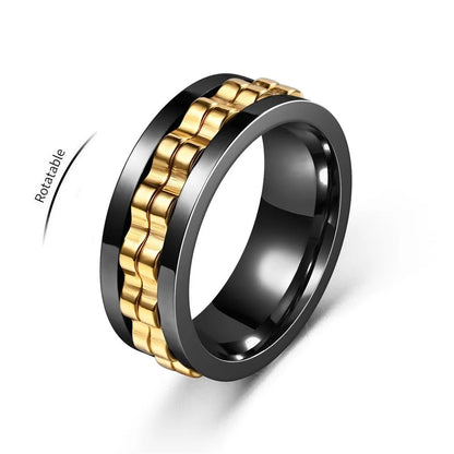 Anti Stress Stainless Steel Ring For Men Gear Chain Rotating Anxiety Relief Spinning Fidget Rings Punk Jewelry Bague Homme