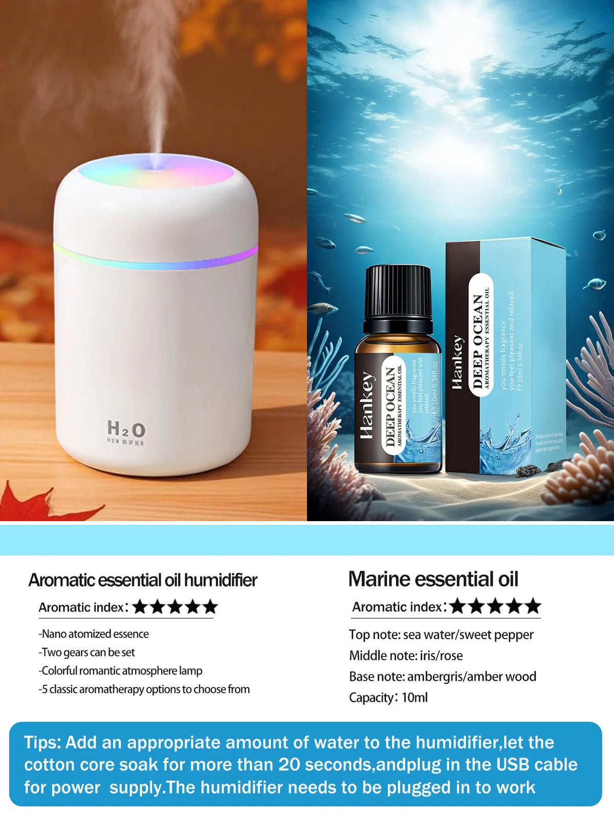 300ml Aromatherapy Diffuser Humidifier Air Purifier Car Home Use Seven-color Light Aromatherapy Essential Oil