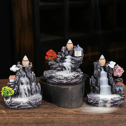 Backflow Incense Holder Waterfall Incense Burner Home Decor Aromatherapy Ornament Incense Cones with Backflow Incense Cones