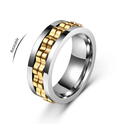 Anti Stress Stainless Steel Ring For Men Gear Chain Rotating Anxiety Relief Spinning Fidget Rings Punk Jewelry Bague Homme