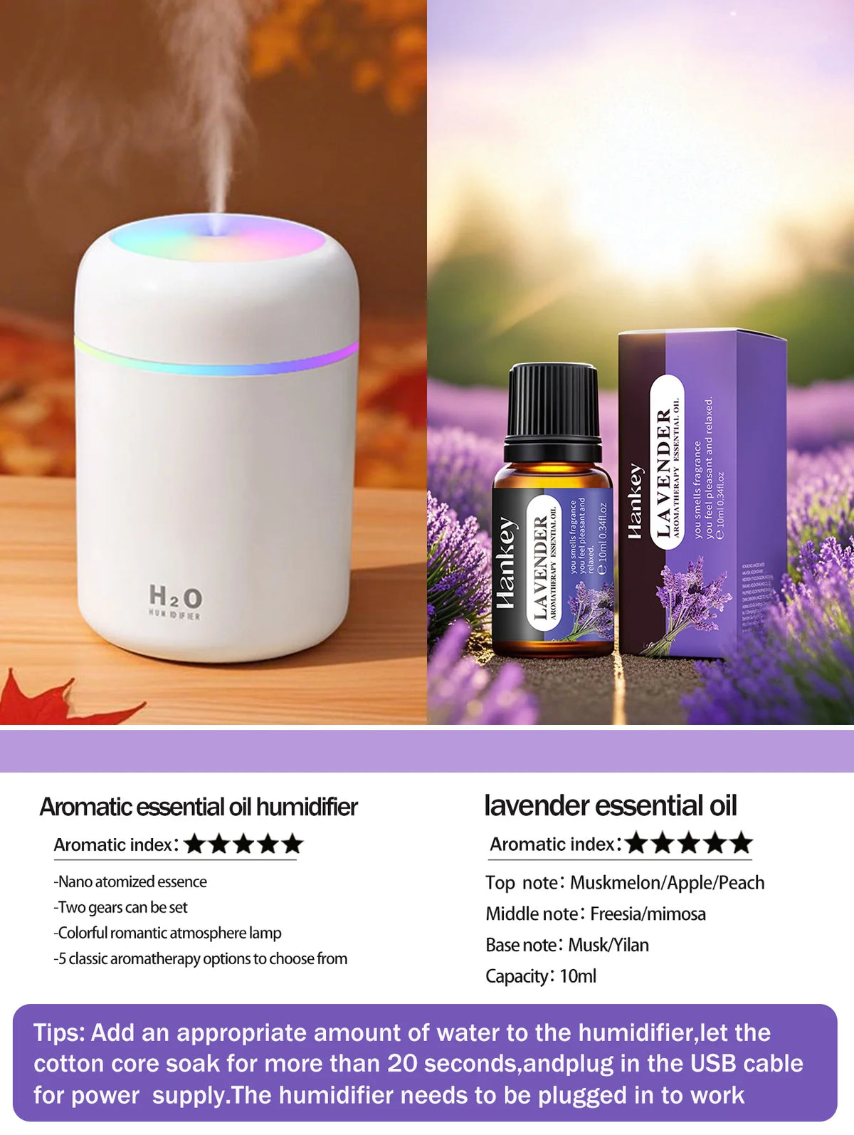 300ml Aromatherapy Diffuser Humidifier Air Purifier Car Home Use Seven-color Light Aromatherapy Essential Oil
