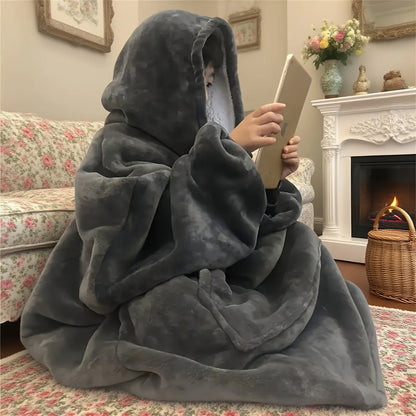 Cozy Oversized Reversible Fleece Hoodie Blanket - Soft Plush Wearable Sweatshirt with Kangaroo Pocket,Oversized Hoodie Blanket