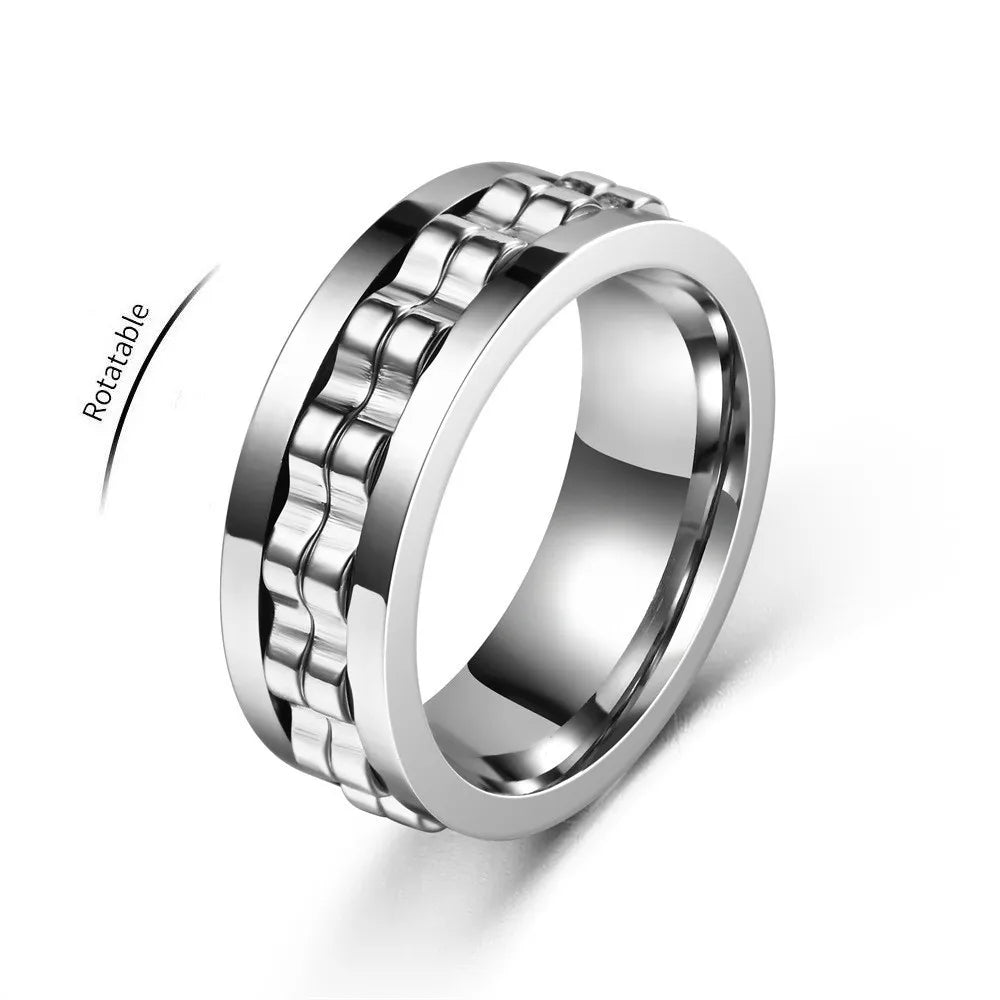 Anti Stress Stainless Steel Ring For Men Gear Chain Rotating Anxiety Relief Spinning Fidget Rings Punk Jewelry Bague Homme