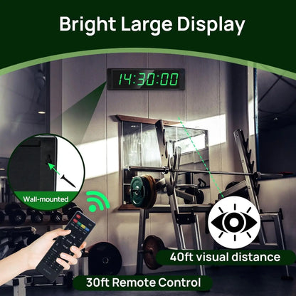 Gym Timer Clock for Home Gym, Fitness Timing with Start/Stop Button, Interval Timer for Workout, 12/24H Digital Wall Clock Gym