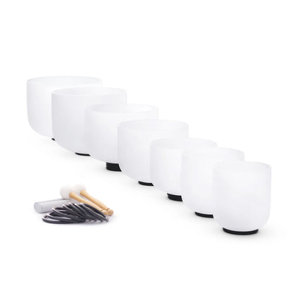 Hye-eun 7pcs 7"-12" Crystal Singing Bowls Chakra Set of 7 with Carrying Cases for Yoga Medication Sound Healing Deep Relaxation