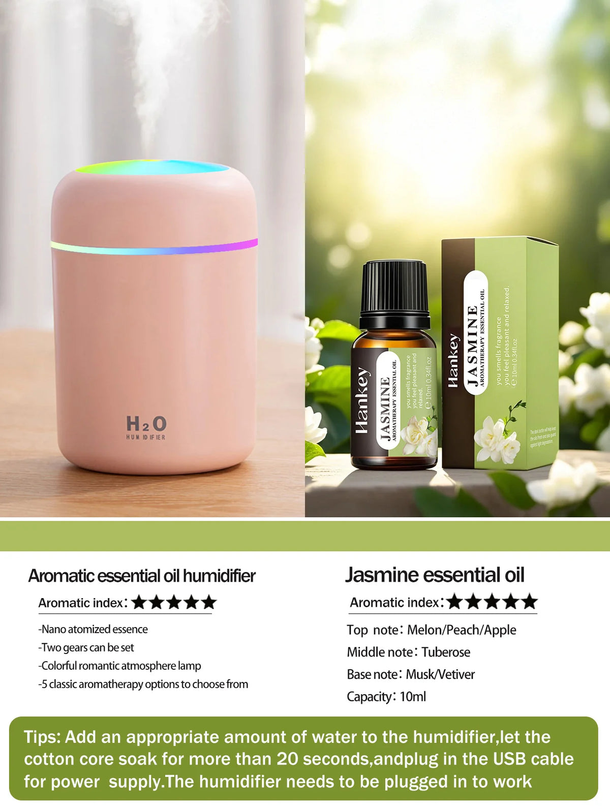 300ml Aromatherapy Diffuser Humidifier Air Purifier Car Home Use Seven-color Light Aromatherapy Essential Oil